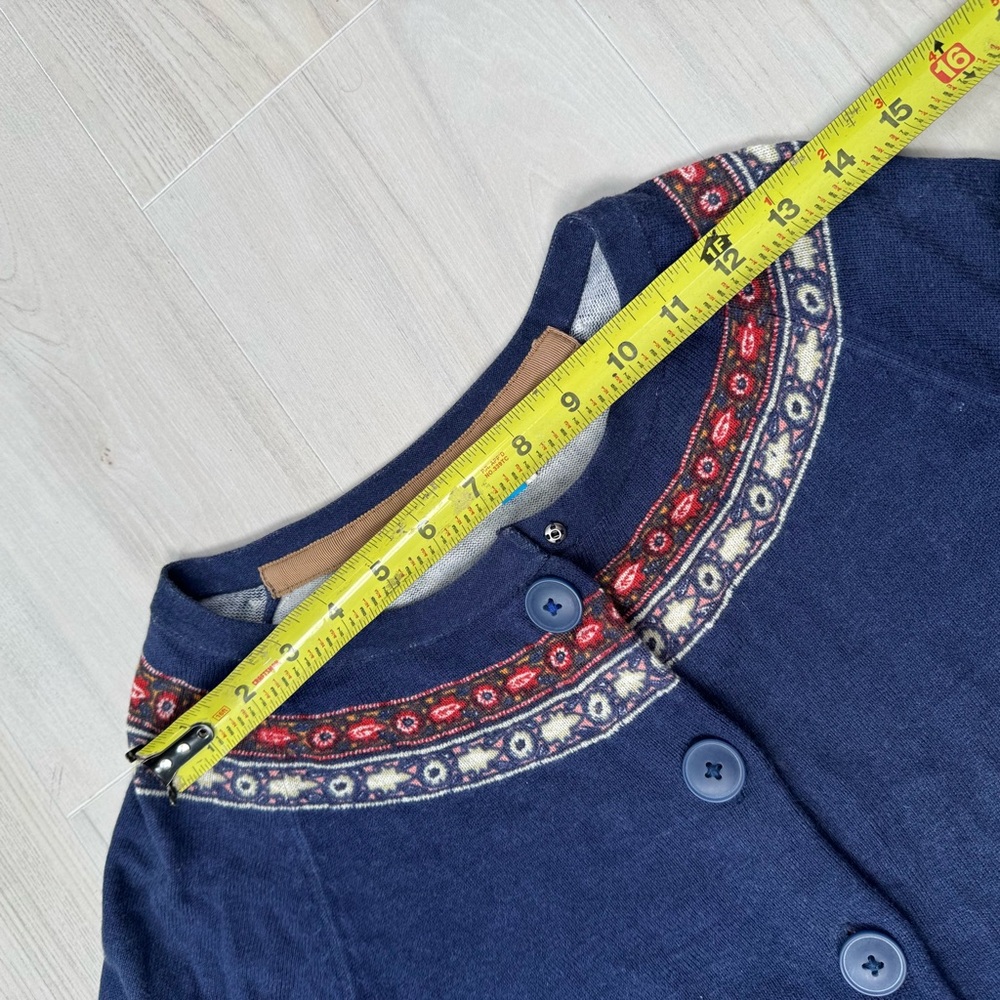 Anthropologie Sparrow Navy Knit Cardigan with Red and Cream Folk Trim Size S - Picture 11 of 11